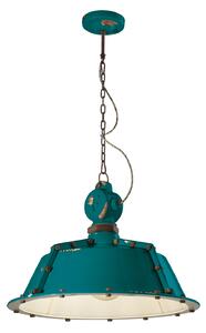 Lampadario Industrial Ferro E Ceramica Vintage Verde 1 Luce E27 52Cm