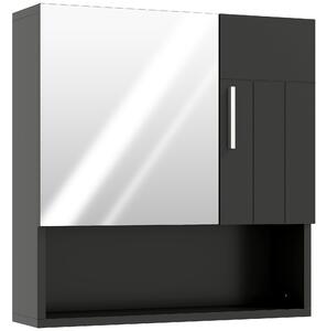 Kleankin Armadietto Specchiera Bagno in Legno con Mensole Regolabili e Ripiano Aperto, 54x15.2x55.3 cm, Nero | Aosom Italy