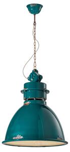 Lampadario Industrial Ferro E Ceramica Vintage Verde 1 Luce E27 50Cm