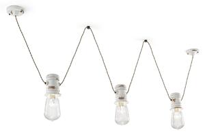 Lampadario Industrial Minimal Urban Ferro E Ceramica Vintage Bianco 3 Luci E27