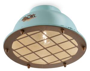 Plafoniera Industrial Ferro E Ceramica Vintage Azzurro 1 Luce E27