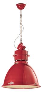 Lampadario Industrial Ferro E Ceramica Vintage Rosso 1 Luce E27 50Cm