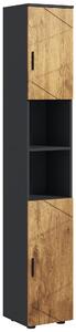 Kleankin Colonna Bagno in Truciolato con 2 Ripiani Aperti e 2 Armadietti a 2 Livelli, 30x30x183 cm, Rovere | Aosom Italy