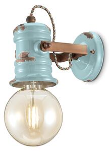 Applique Industrial Minimal Urban Ferro Ceramica Vintage Azzurro 1 Luce E27