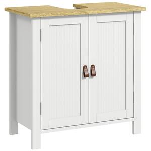 Kleankin Mobile Sotto Lavabo per Bagno, 2 Ante, Ripiano Regolabile, 2 Livelli di Archiviazione, Maniglie in PU, 60 x 30 x 60 cm, Bianco | Aosom Italy