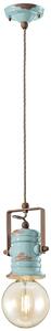 Lampadario Industrial Minimal Urban Ferro Ceramica Vintage Azzurro 1 Luce E27