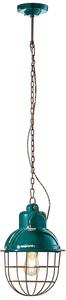 Lampadario Industrial Ferro E Ceramica Con Rete Vintage Verde 1 Luce E27 26Cm