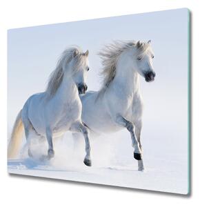 Tagliere in vetro Due cavalli nella neve 60x52 cm