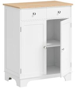 HOMCOM Credenza Bassa con Armadietto 2 Ante, Ripiani Regolabili e 2 Cassetti, Bianco e Legno | Aosom Italy