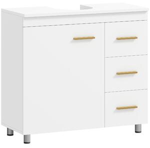 HOMCOM Mobile Moderno Sottolavabo con Intaglio a U, Armadietto e 3 Cassetti, Chiusura Ammortizzata, 70x30x65 cm, Bianco | Aosom Italy