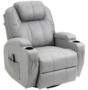 HOMCOM Poltrona Reclinabile con Poggiapiedi e Telecomando, Sedia Massaggiante in Pelle PU, 89x99x106 cm, Grigio | Aosom Italy