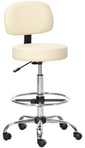 HOMCOM Sgabelli da bar, sedie girevoli, sgabelli da lavoro, sgabelli da ufficio, altezza regolabile, girevole a 360°, con schienale, imbottito, ampio sedile per un miglior comfort, PU beige, 56 x 57 x 104-127 cm