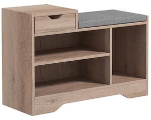 HOMCOM Panca Scarpiera Moderna con 3 Ripiani Aperti e Cassetti, in Legno, Poliestere e Spugna, 76.5x30x52 cm, Grigio | Aosom Italy