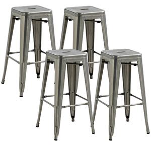 HOMCOM Set 4 Sgabelli Bar Impilabili con Poggiapiedi, Stile Industriale, in Acciaio, per Sala da pranzo, Argento | Aosom Italy