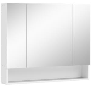 Kleankin Specchio Bagno Contenitore con 3 Ante Soft Close, 90x15x75 cm Mobile Bagno con Specchio, Ripiani Regolabili, Scomparto Aperto, Mobilettto Bagno da Parete Salvaspazio in Vetro, Bianco | Aosom Italy