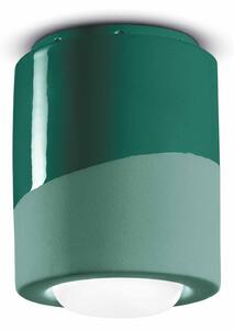 Plafoniera Piccola Vintage Decò Pi Ceramica Verde Bottiglia 1 Luce E27
