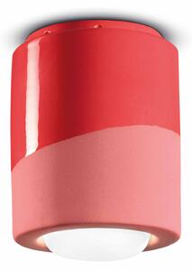Plafoniera Piccola Vintage Decò Pi Ceramica Rosso Corallo 1 Luce E27