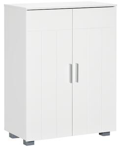 Kleankin Mobile Bagno Moderno con 2 Ante, 2 Ripiani Regolabili e Maniglie Argentate, 60x30x80 cm, Bianco | Aosom Italy