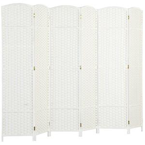 HOMCOM Paravento Divisorio da Interni Pieghevole a 6 Ante Intrecciato, 240x170 cm, Bianco | Aosom Italy