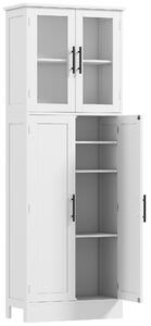 HOMCOM Mobile Bagno Alto con Ripiani Regolabili, Ante in Vetro e Legno, 60x30x170 cm, Bianco | Aosom Italy