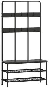 HOMCOM Appendiabiti da Ingresso 3 in 1 con 6 Ganci e Panca con Scarpiera, 91x36x180 cm, Nero | Aosom Italy