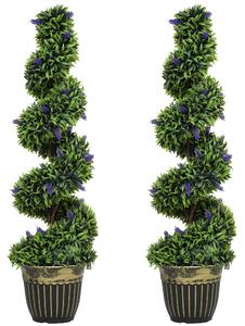 HOMCOM Set 2 Piante Artificiale a Spirale in PE da 115 cm con Vaso Incluso, Verde e Blu | Aosom Italy