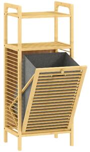 HOMCOM Mobile Bagno a Doghe con Cesto Portabiancheria e Armadietto, in Bambù e Poliestere, 40x30x95 cm, Grigio e Legno | Aosom Italy