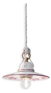 Sospensione Classico Asti Ferro E Ceramica Ottone Satinato Decorato 1 Luce E27