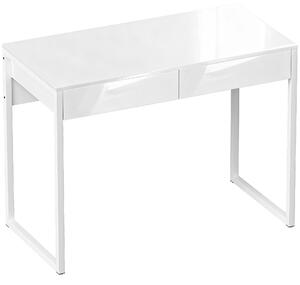 HOMCOM Scrivania Moderna con 2 Cassetti e Gambe in Acciaio, 100x50x75 cm, Bianco Lucido | Aosom Italy