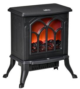 HOMCOM Camino Elettrico da Terra con 2 Livelli di Potenza 750/1500 W, Effetto Fiamma, Area di Copertura 15-20 m², Nero | Aosom Italy