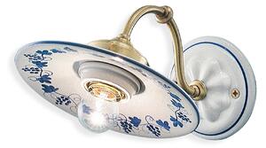 Applique Classica Asti Ceramica E Ottone Satinato Decorato Filo Blu 1 Luce E27
