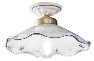 Plafoniera Classica Belluno Ceramica E Ottone Decorato Filo Blu 1 Luce E27