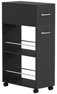 HOMCOM Carrello da Cucina con 2 Ripiani Aperti, Cassetto e Parapetti, Legno e Acciaio Inox, 25x50x85 cm, Nero | Aosom Italy