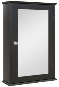Kleankin Mobiletto Bagno Pensile con Specchio e Anta a Chiusura Magnetica, 41x14x60 cm, Nero | Aosom Italy