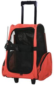 PawHut Trasportino Zaino 2 in 1 per Cani e Gatti con Tasche Laterali, Maniglia Telescopica e Ruote, 42x25x55cm, Rosso|Aosom