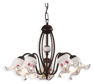 Lampadario Classico Chieti Metallo E Ceramica Nero Sfumato Rame 5 Luci E14