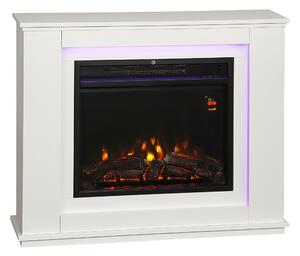 HOMCOM Camino Elettrico Potenza 1000W / 2000W con Fiamma a 12 Colori e 5 Luminosità, Telecomando e Timer, 98x25x80 cm, Bianco e Nero | Aosom Italy
