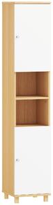 HOMCOM Colonna Bagno con 2 Armadietti e Ripiani Aperti, Mensole Interne Regolabili, 30x30x166 cm, Bianco e Legno | Aosom Italy