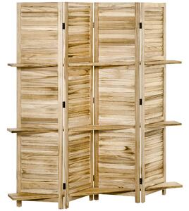 HOMCOM Paravento Divisorio per Interni Pieghevole a 4 Ante con Ripiani in Legno di Paulonia, 162x170 cm, Legno | Aosom Italy