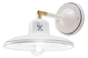 Applique Classica Como Ottone E Ceramica Bianco Decorato Filo Blu 1 Luce E14
