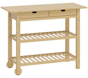 HOMCOM Carrello Cucina in Legno di Bambù con 2 Cassetti, 2 Ripiani a Doghe e 2 Rotelle, 100x43x75 cm, Legno | Aosom Italy