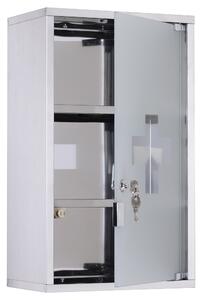 HomCom Armadietto medicinali Cassetta porta medicine Mobile Bagno Primo Soccorso in Acciaio Inox con Serratura 50x30x18cm|Aosom