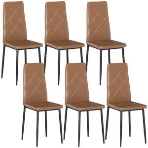 HOMCOM Set di 6 Sedie da Pranzo Moderne con Schienale Alto in Finta Pelle e Acciaio, 41x50x97 cm, Marrone | Aosom Italy
