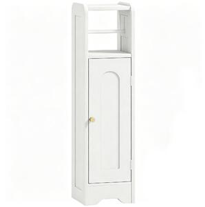HOMCOM Mobile Porta Carta Igienica in Legno con Armadietto con Ripiano Interno Regolabile, 21x20x79 cm, Bianco | Aosom Italy