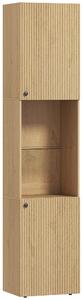 HOMCOM Colonna da Bagno Slim 6 Ripiani, 2 Ante, Scomparti Aperti, Ripiano in Vetro Temperato, Ripiani Regolabili, Rovere | Aosom Italy