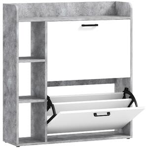 HOMCOM Scarpiera Slim con 2 Cassetti Ribaltabili e 3 Vani Aperti, Capacità 15 Scarpe, 83x24x90.5 cm, Grigio | Aosom Italy