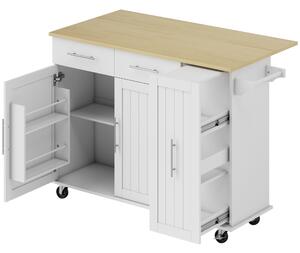 HOMCOM Isola per Cucina a 5 Ruote con Portasciugamani, 2 Cassetti, 4 Ripiani e Armadietto, in Legno, 129x65x91 cm | Aosom Italy
