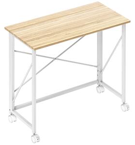 HOMCOM Scrivania Pieghevole Salvaspazio con 4 Ruote e Freno, 80x40x75 cm, Legno | Aosom Italy