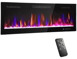 HOMCOM Camino Elettrico da Incasso o a Parete con Temperatura Regolabile, in Acciaio e Vetro, 127x9.4x47 cm, Nero | Aosom Italy