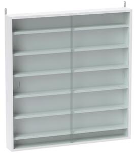 HOMCOM Bacheca Portaoggetti a 5 Ripiani Regolabili in Legno con Ante in Vetro, 80x9.5x83 cm, Bianco | Aosom Italy